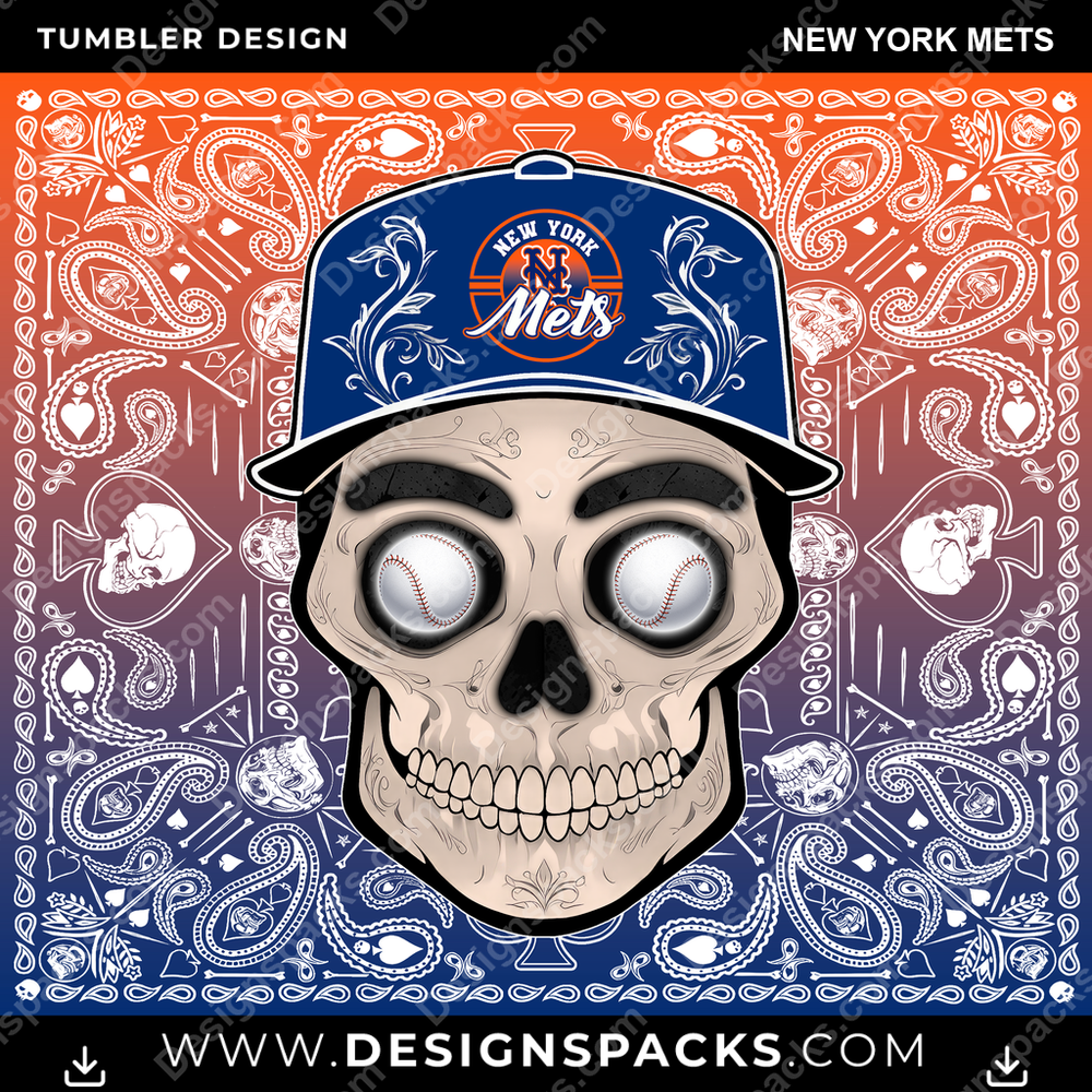 Baseball Skull Handkerchief New York Mets Tumbler Digital Wrap Design