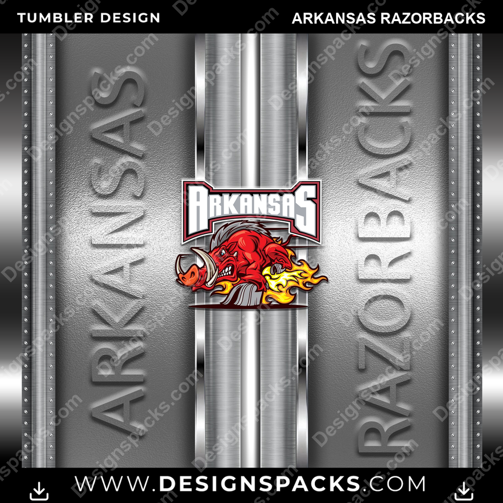College Sport Metallic Arkansas Razorbacks Tumbler Digital Wrap Design