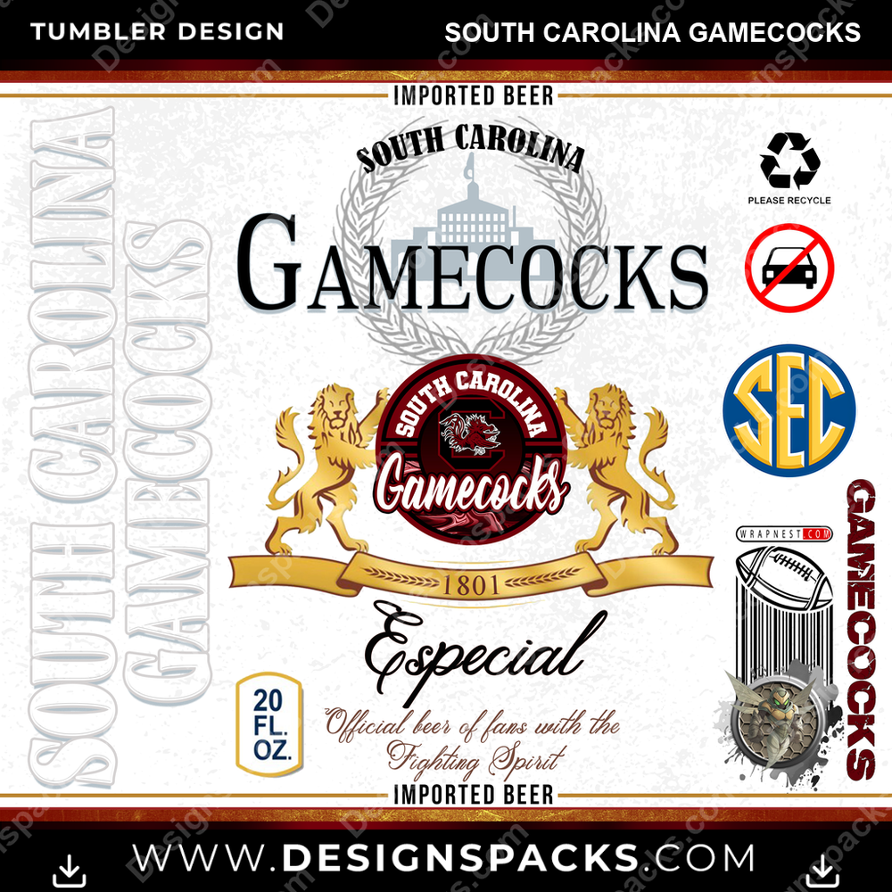 College Sport Modelo South Carolina Gamecocks NCAA College Sport Tumbler Digital Wrap Design Download