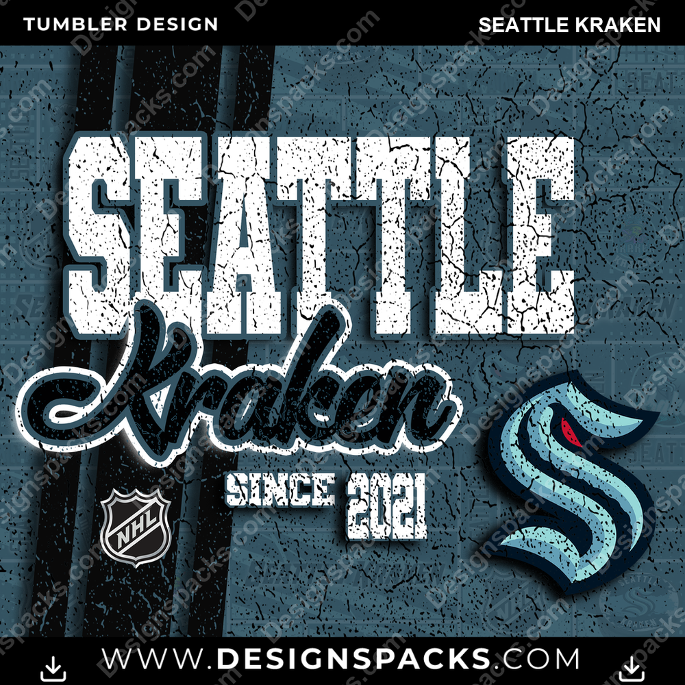 Hockey Grunge Seattle Kraken Tumbler Digital Wrap Design