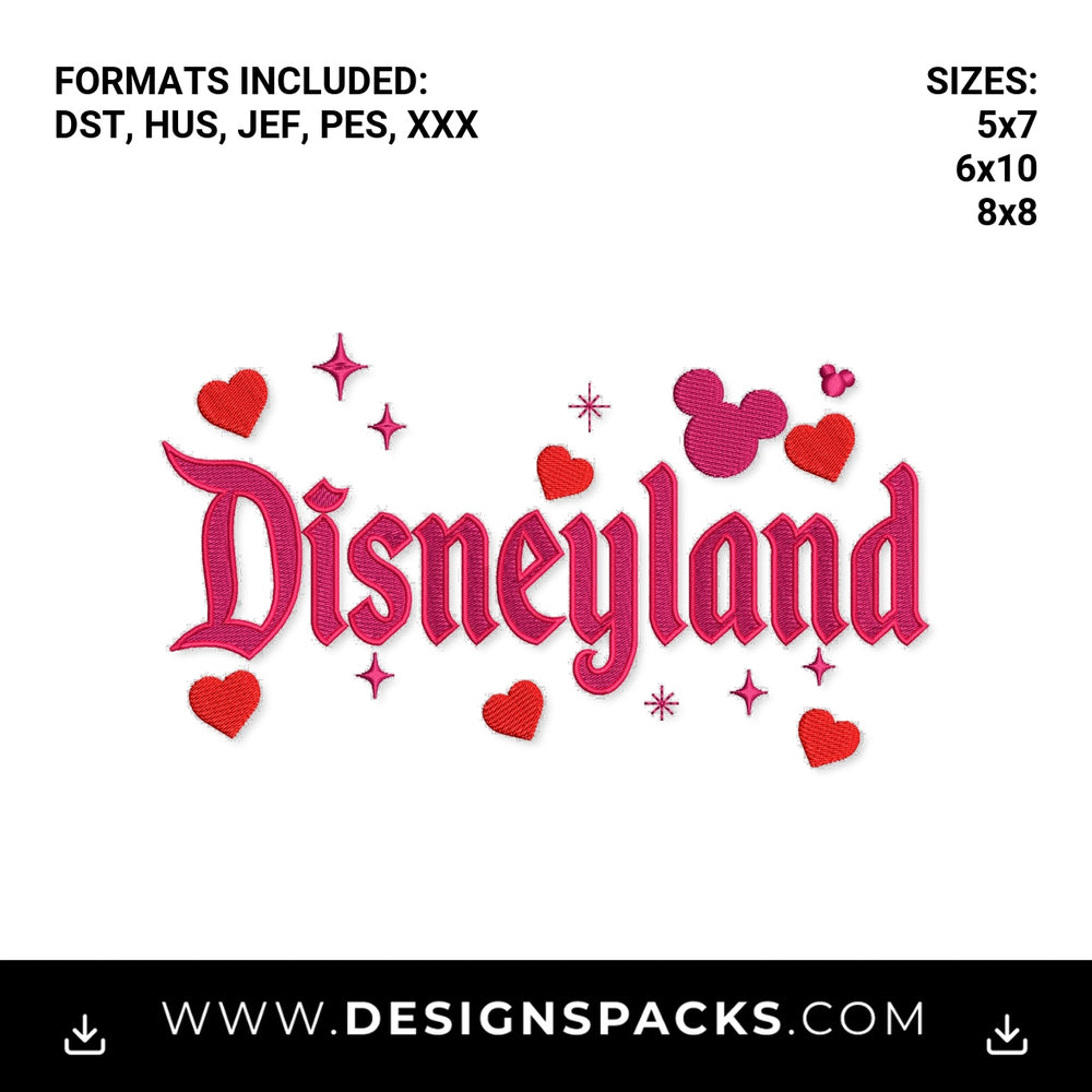 Disneyland Pink Hearts Mickey Sparkles Embroidery Design - Instant digital download pattern at Designspacks.com