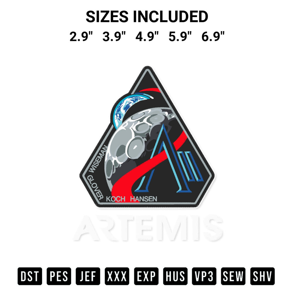 Elevate your next project with our Artemis Ii Mission Patch Worm Logo Embroidery Design embroidery file. Shop high-quality digital patterns instantly at Designspacks.com. Available sizes: 2.9", 3.9", 4.9", 5.9", 6.9".