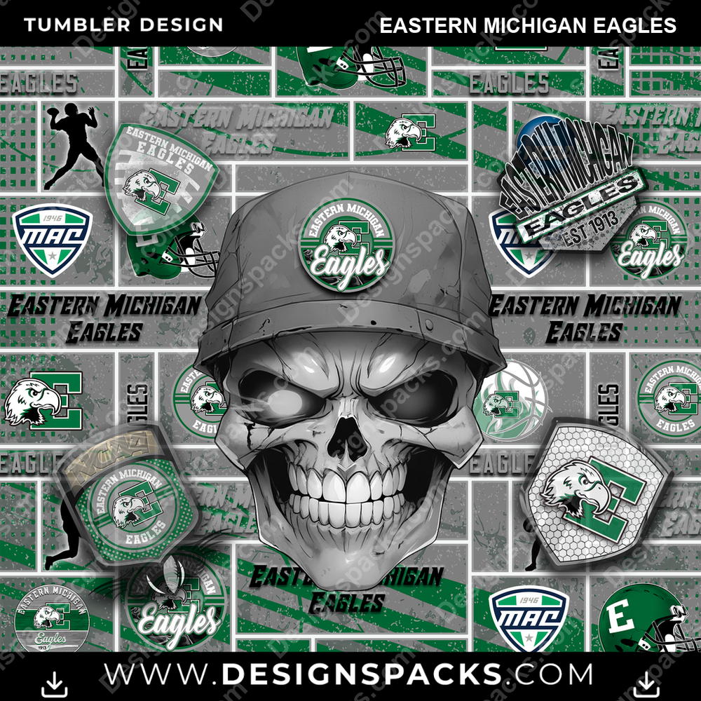College Sport Skull Eastern Michigan Eagles Tumbler Digital Wrap Design