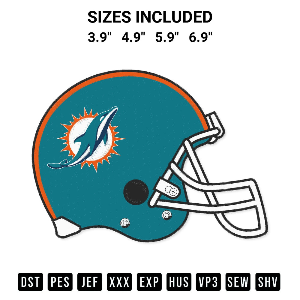 Discover the perfect addition to your crafting collection: Miami Dolphins Helmet Embroidery Design embroidery file. Instantly available at Designspacks.com. Available sizes: 3.9", 4.9", 5.9", 6.9".