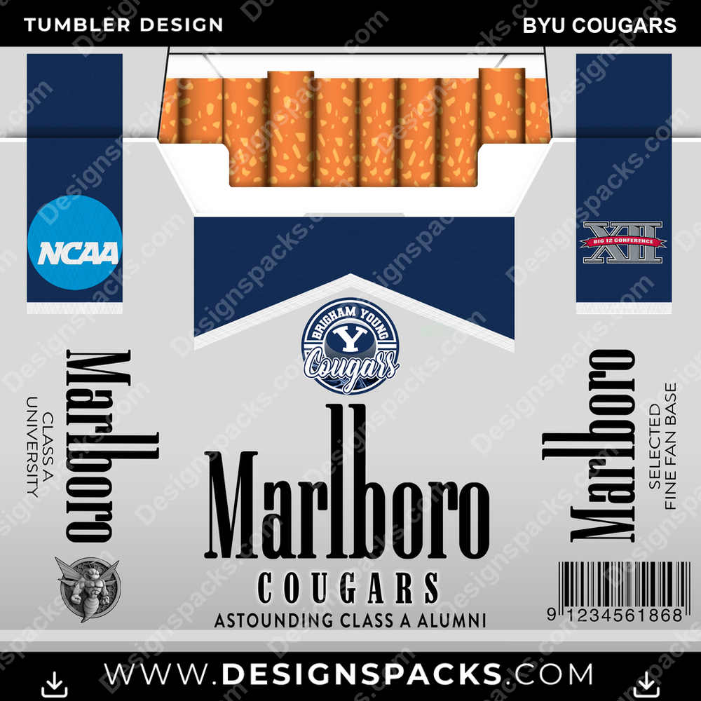 College Sport Marlboro BYU Cougars NCAA College Sport Tumbler Digital Wrap Design Download