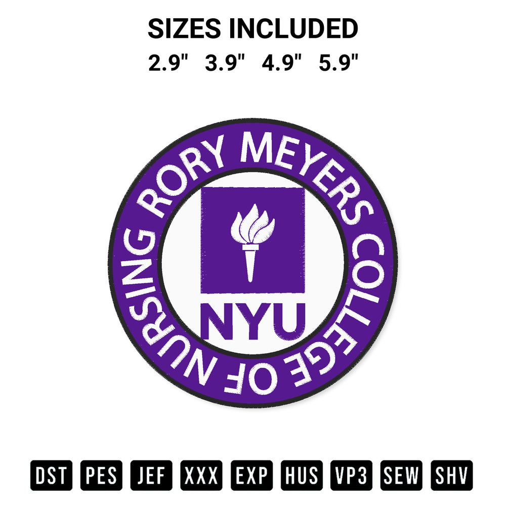 Get the Nyu Nursing Rory Meyers College Of Nursing Embroidery Design embroidery design for your custom crafts! Premium digitized files available for instant download at Designspacks.com. Available sizes: 2.9", 3.9", 4.9", 5.9".