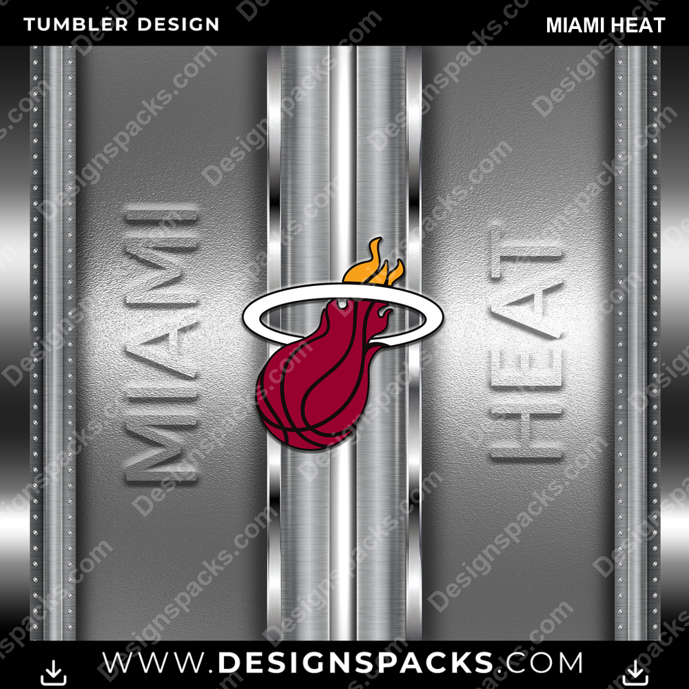 Basketball Metallic Miami Heat Tumbler Digital Wrap Design