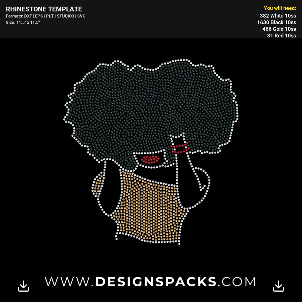 Afro Hair Woman Rhinestone Digital Template