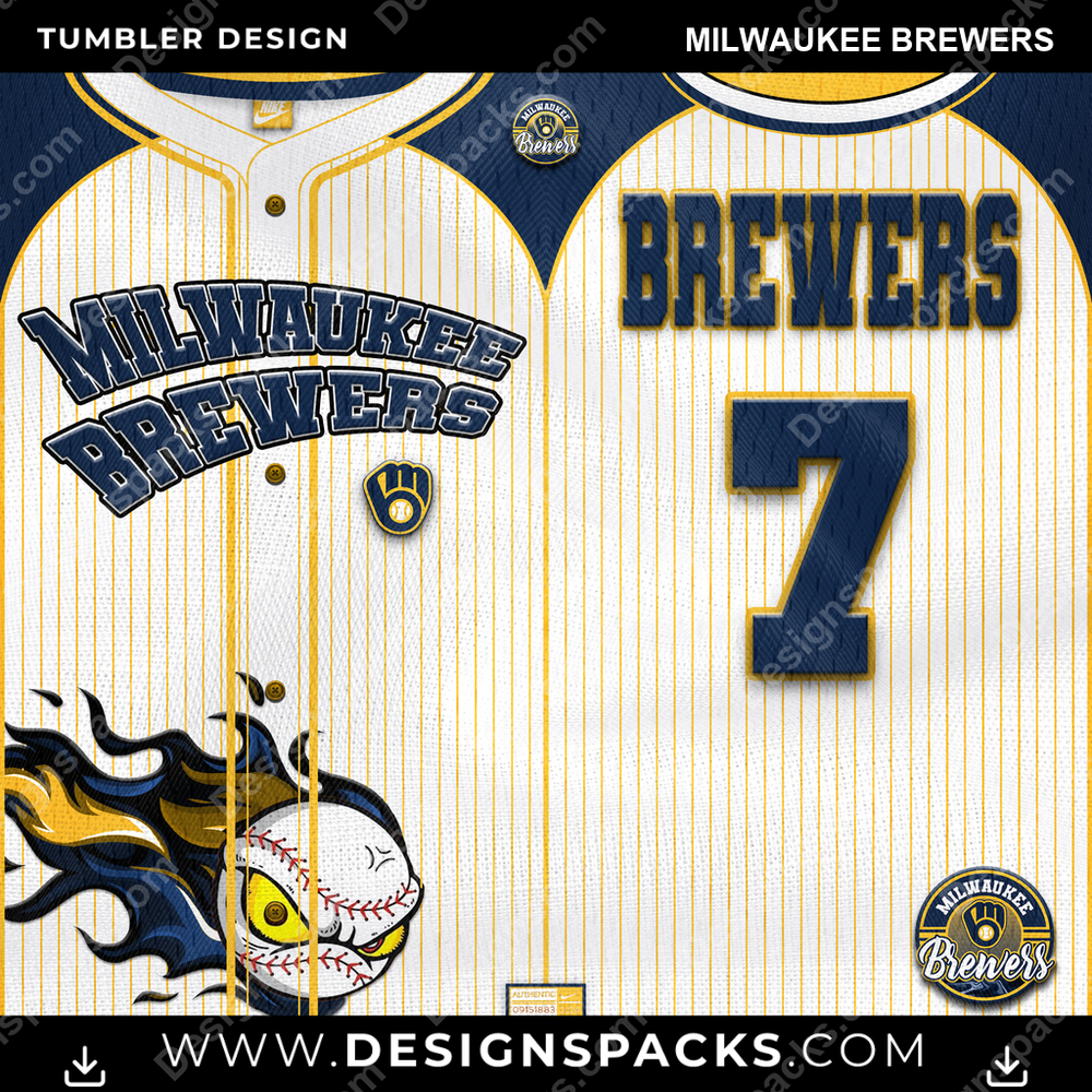 Baseball Team Button-Up Jersey Milwaukee Brewers Tumbler Digital Wrap Design