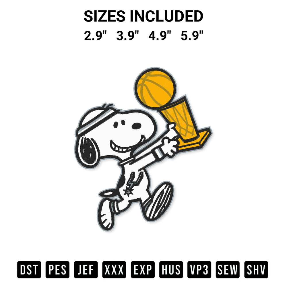 Elevate your next project with our San Antonio Spurs Snoopy Championship Trophy Embroidery Design embroidery file. Shop high-quality digital patterns instantly at Designspacks.com. Available sizes: 2.9", 3.9", 4.9", 5.9".