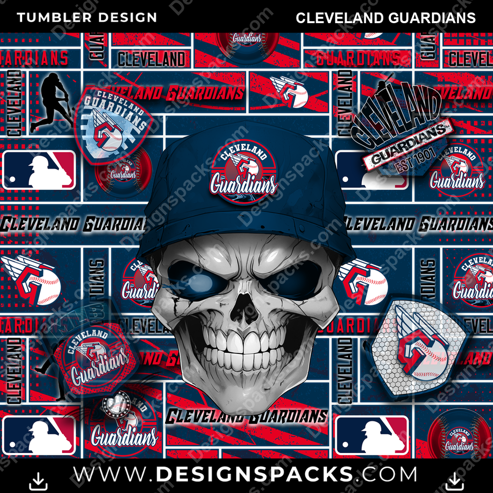 Baseball Skull Cleveland Guardians Tumbler Digital Wrap Design