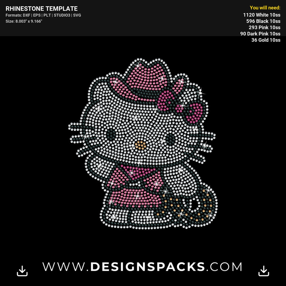 Hello Kitty Cowgirl Rhinestone Digital Template