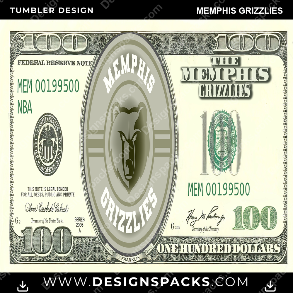 Basketball 100 Dollar Bill Memphis Grizzlies Tumbler Digital Wrap Design