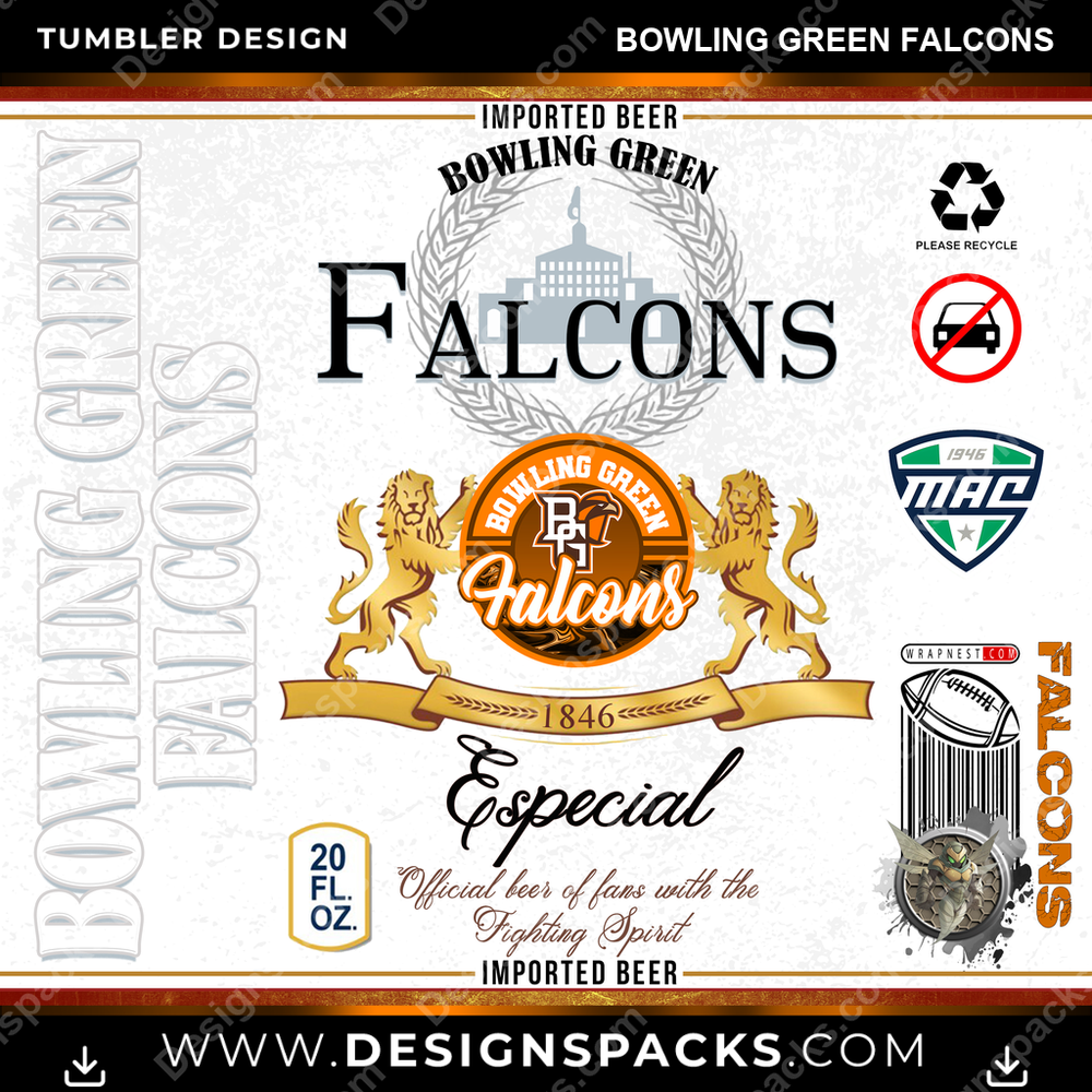 College Sport Modelo Bowling Green Falcons NCAA College Sport Tumbler Digital Wrap Design Download
