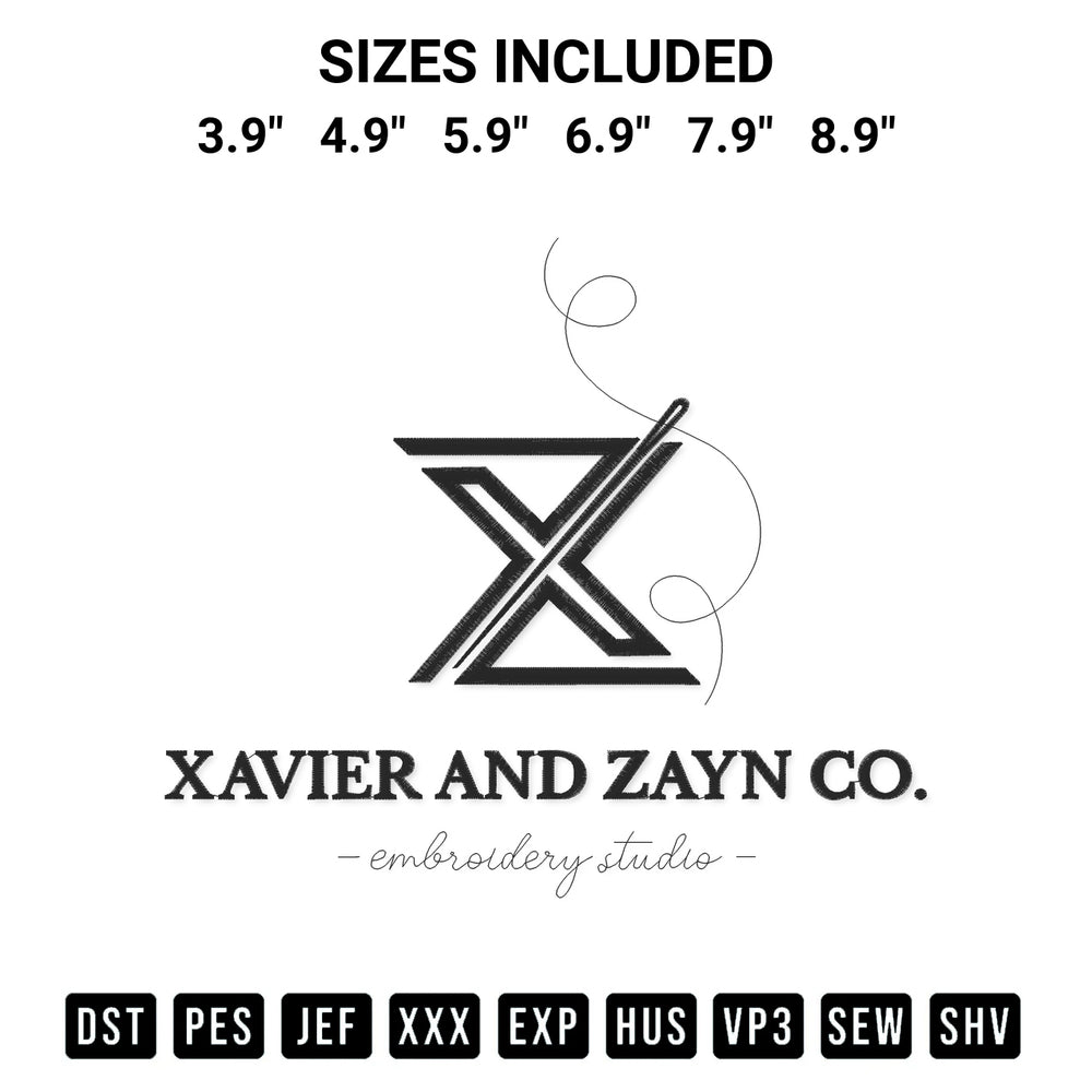 Get the Xavier And Zayn Co Emb Studio Embroidery Design embroidery design for your custom crafts! Premium digitized files available for instant download at Designspacks.com. Available sizes: 3.9", 4.9", 5.9", 6.9", 7.9", 8.9".