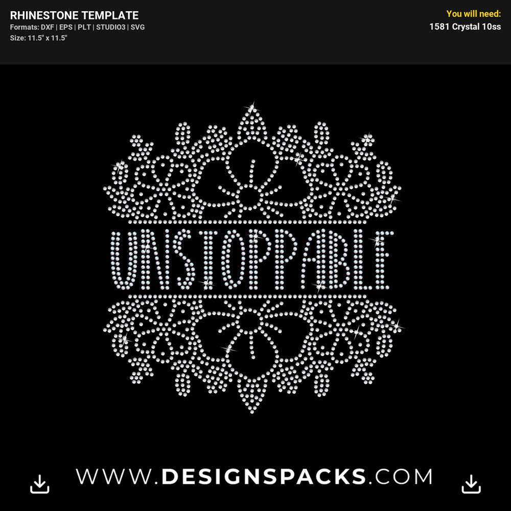 Unstoppable Split Floral Frame Rhinestone Digital Template