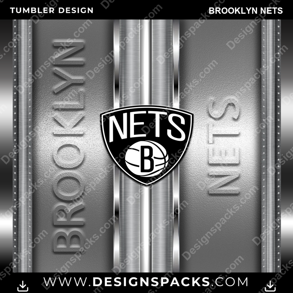 Basketball Metallic Brooklyn Nets Tumbler Digital Wrap Design