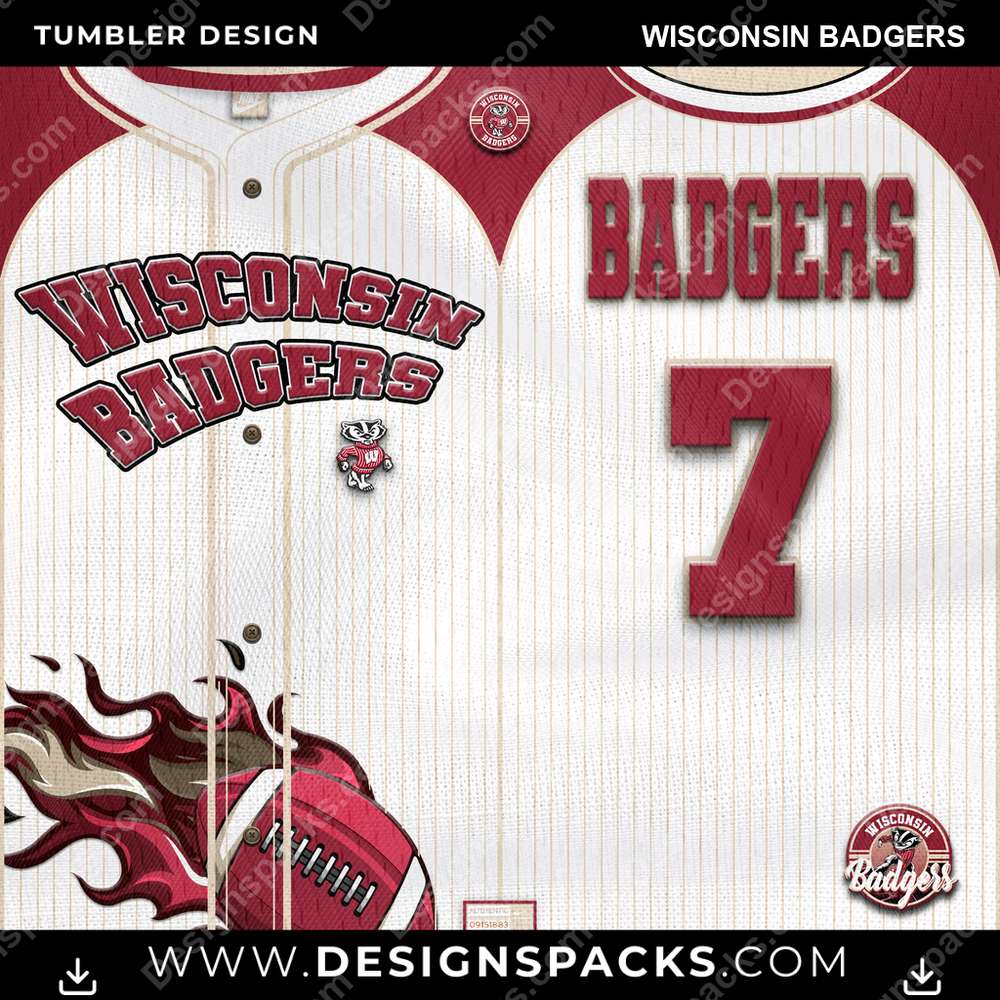 College Sport Team Button-Up Jersey Wisconsin Badgers NCAA College Sport Tumbler Digital Wrap Design Download
