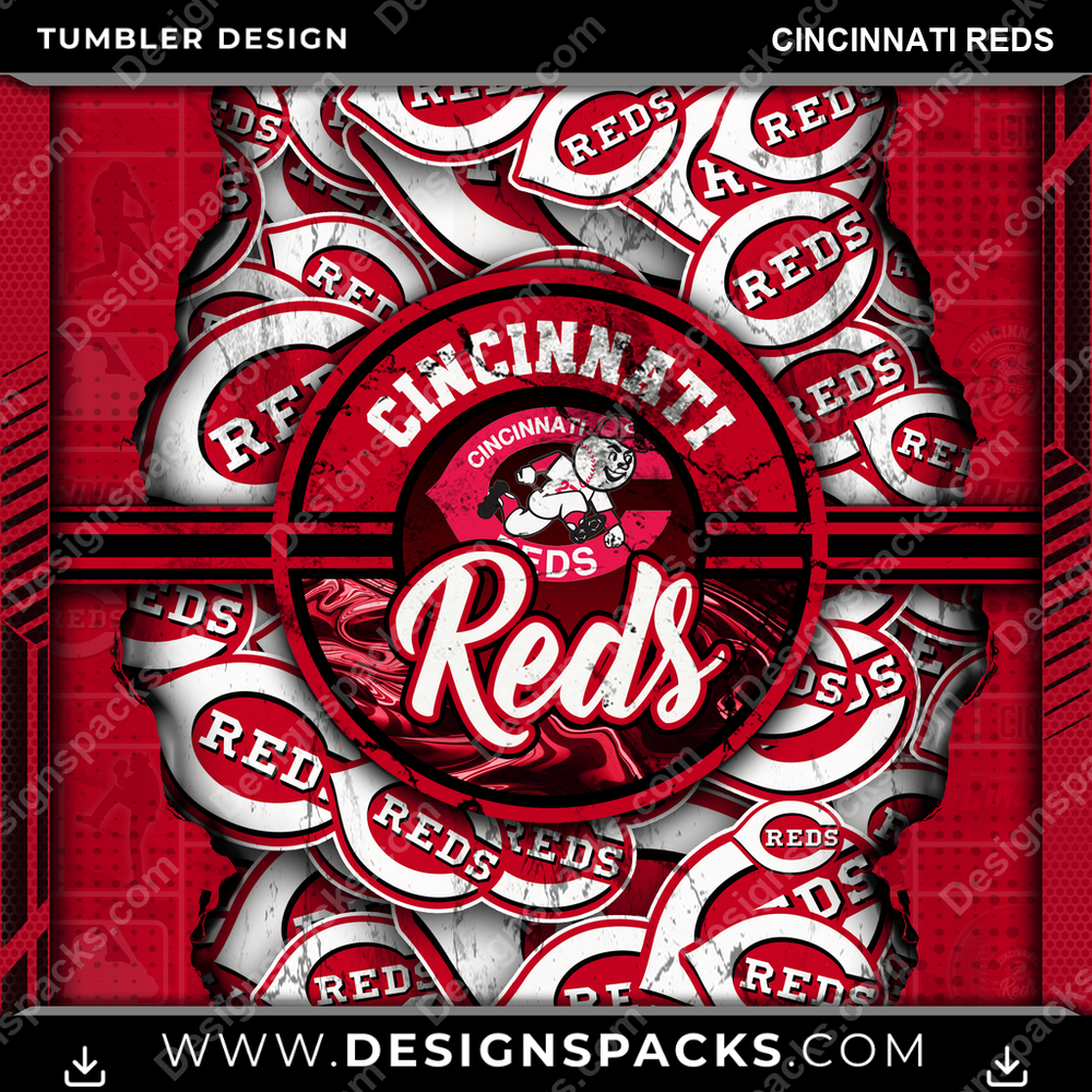 Baseball Ripped Cincinnati Reds Tumbler Digital Wrap Design