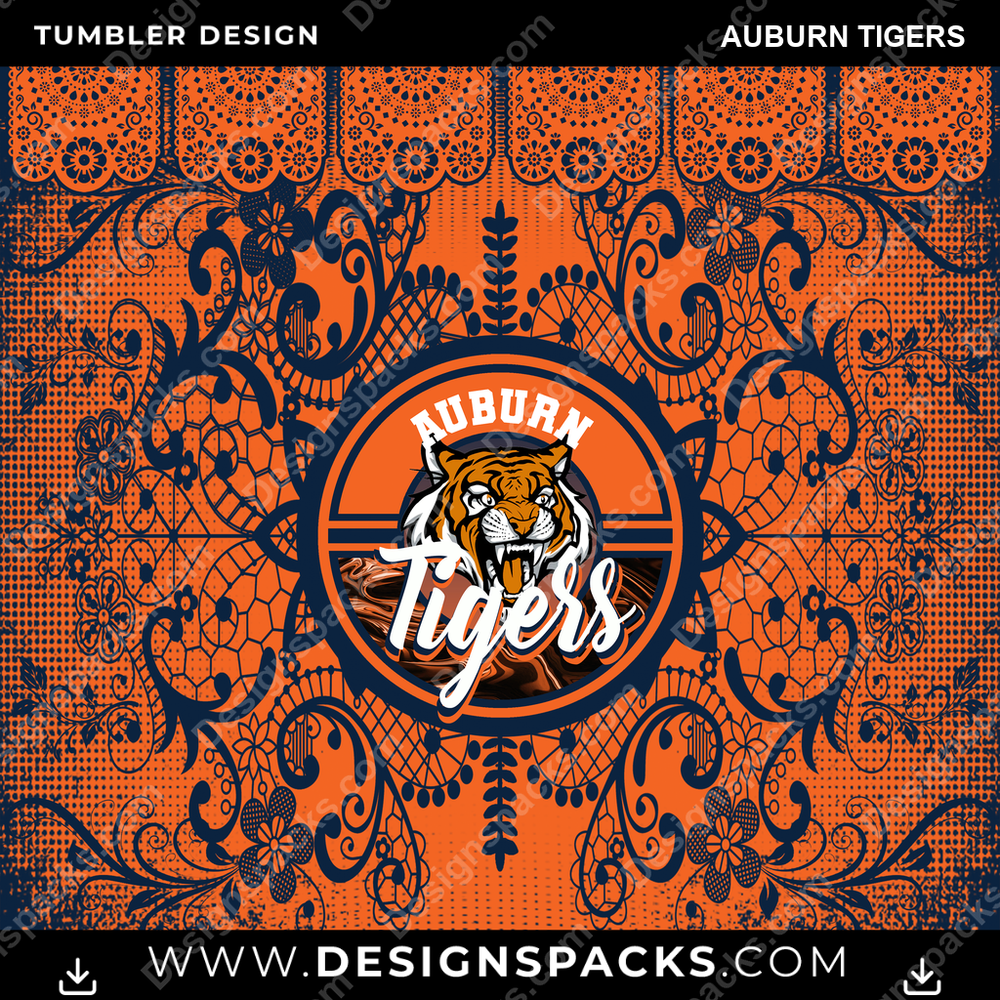 College Sport Lace & Logo Auburn Tigers Tumbler Digital Wrap Design
