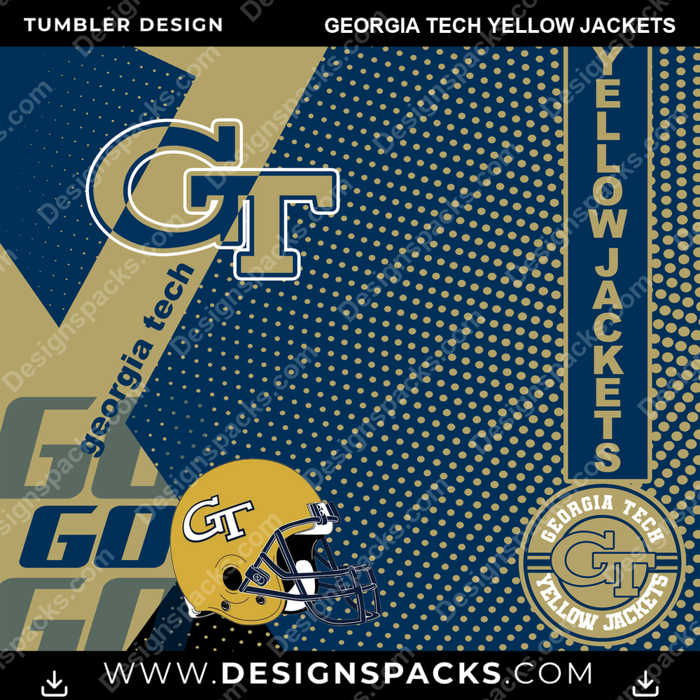 College Sport GO Georgia Tech Yellow Jackets NCAA College Sport Tumbler Digital Wrap Design Download