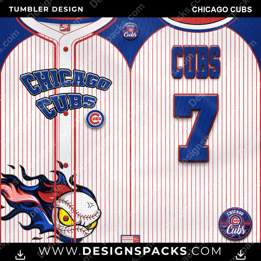 Baseball Team Button-Up Jersey Chicago Cubs Tumbler Digital Wrap Design