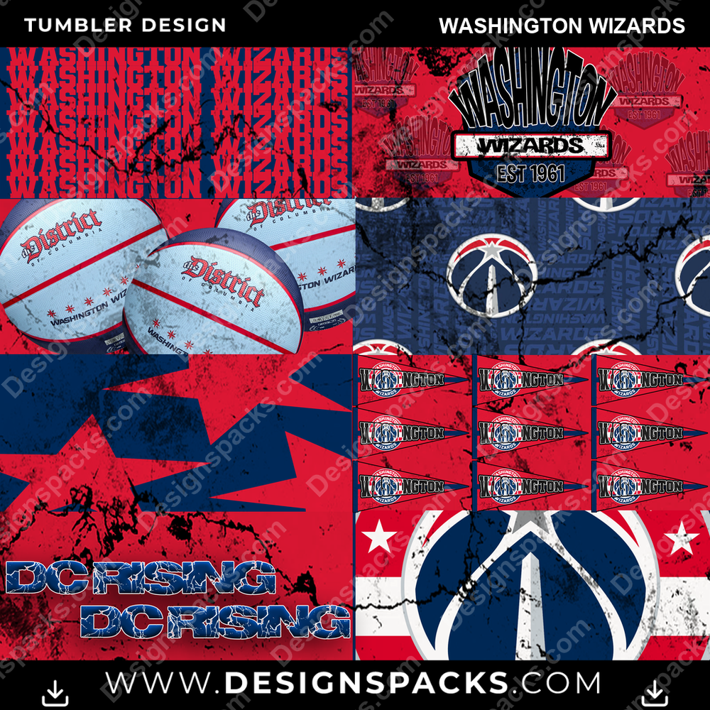 Basketball Distressed BG Washington Wizards Tumbler Digital Wrap Design