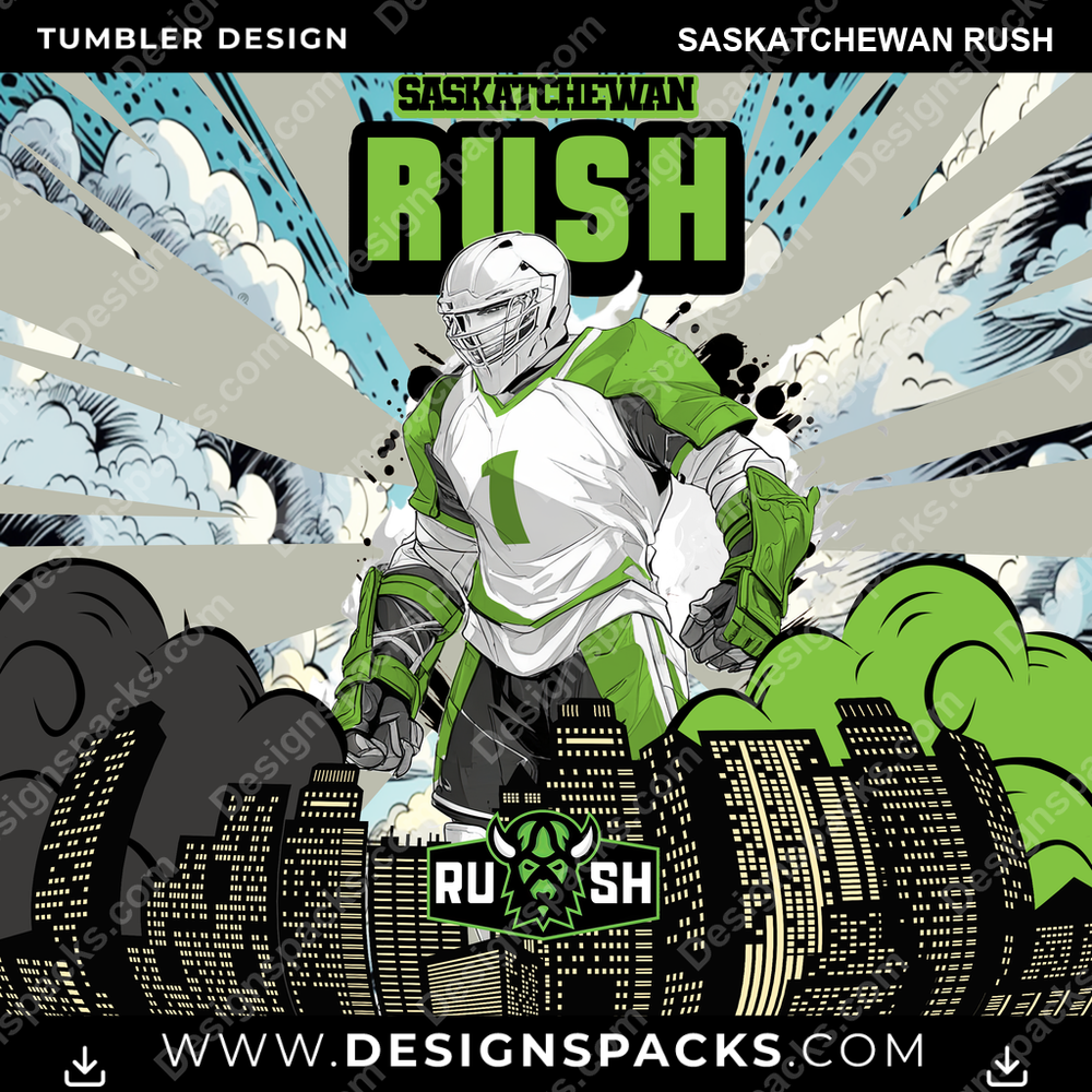 Lacrosse Comic Cover Saskatchewan Rush Tumbler Digital Wrap Design