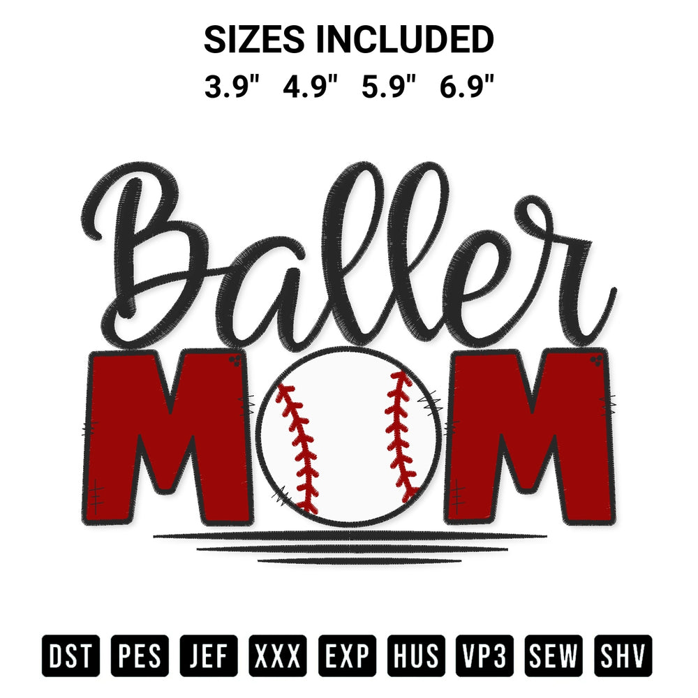 Shop the Baseball Baller Mom Embroidery Design machine embroidery pattern at Designspacks.com. Beautifully digitized for flawless stitching on any fabric. Available sizes: 3.9", 4.9", 5.9", 6.9".