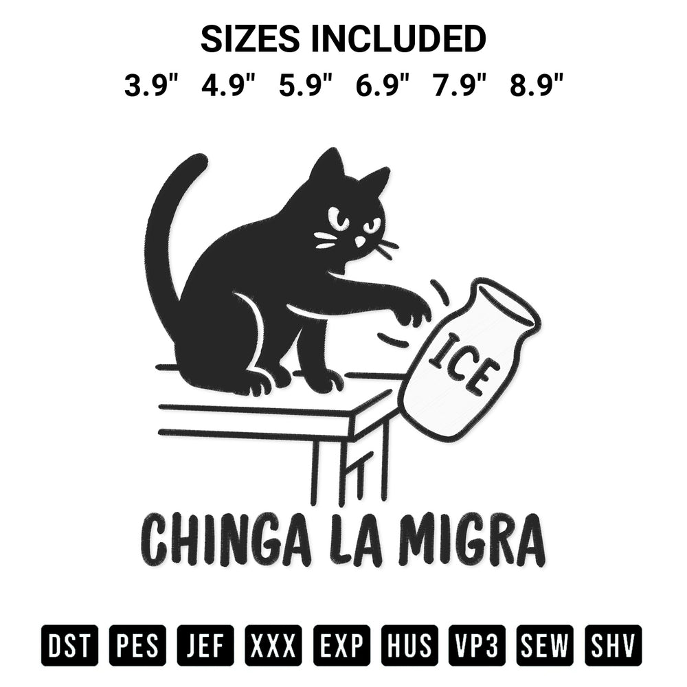 Get the Chinga La Migra Embroidery Design embroidery design for your custom crafts! Premium digitized files available for instant download at Designspacks.com. Available sizes: 3.9", 4.9", 5.9", 6.9", 7.9", 8.9".