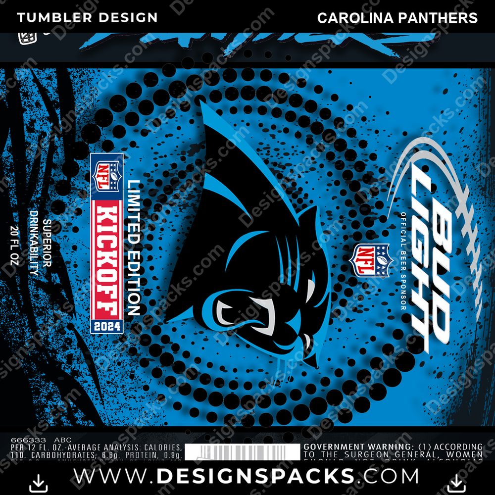 Football Bud Carolina Panthers NFL Football Tumbler Digital Wrap Design Download