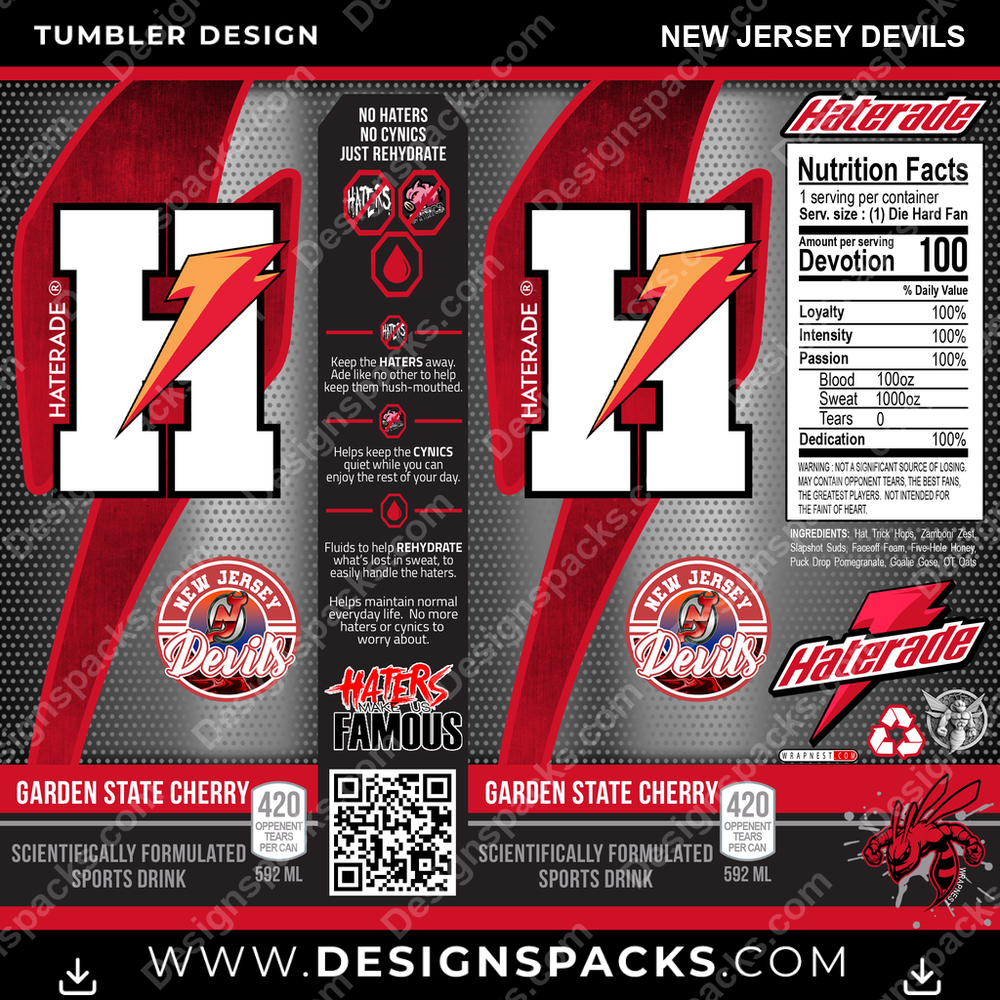 Hockey Haterade New Jersey Devils Tumbler Digital Wrap Design