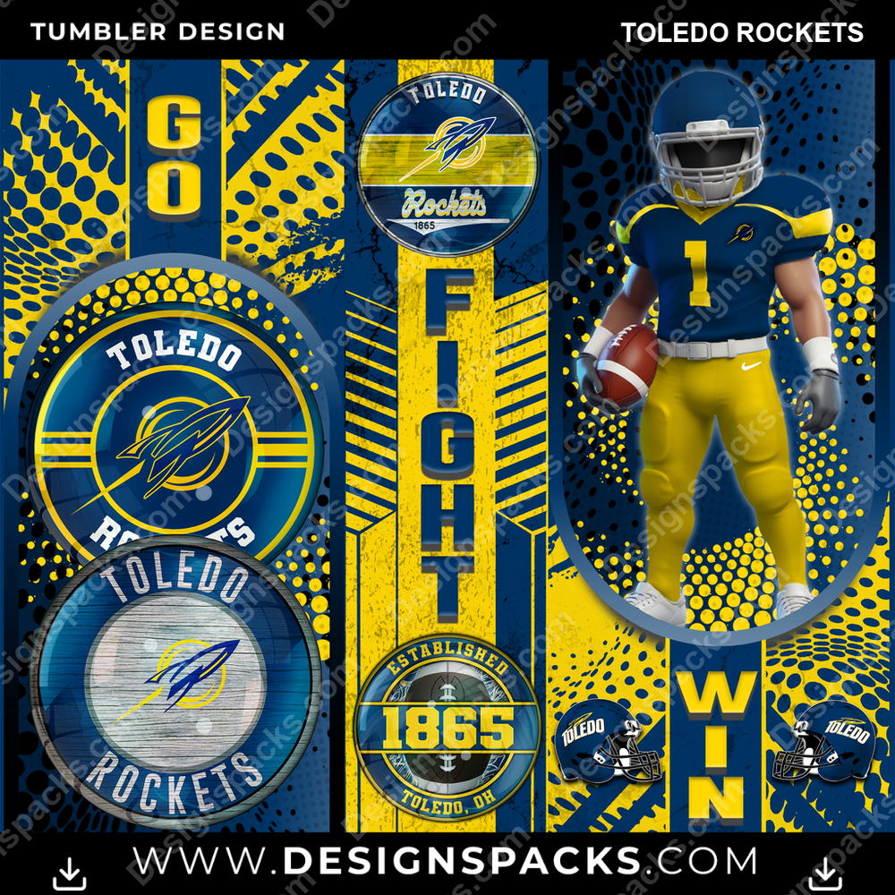 College Sport Go Fight Win Toledo Rockets NCAA College Sport Tumbler Digital Wrap Design Download