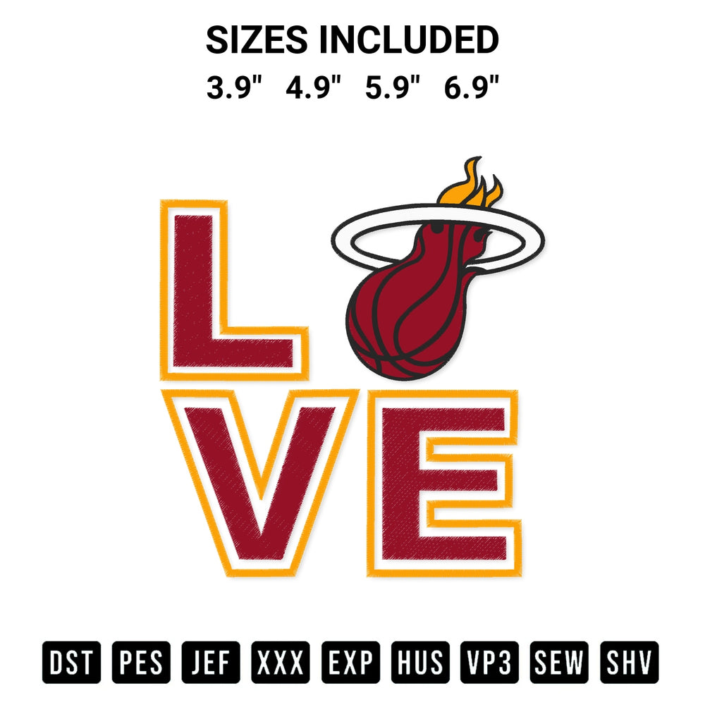 Shop the Love Miami Heat Embroidery Design machine embroidery pattern at Designspacks.com. Beautifully digitized for flawless stitching on any fabric. Available sizes: 3.9", 4.9", 5.9", 6.9".