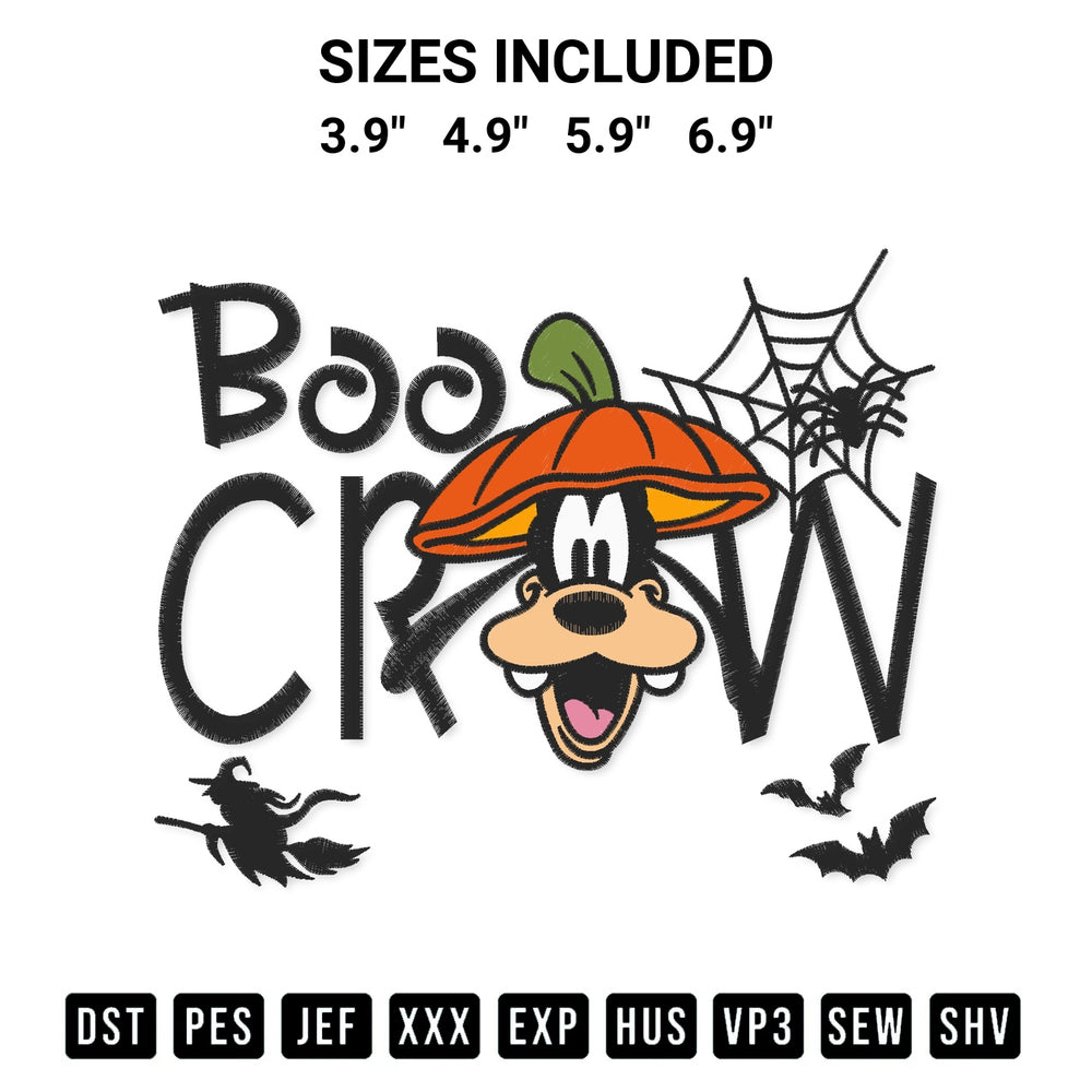 Add a unique touch to your apparel with the Goofy Boo Crew Pumpkin Embroidery Design embroidery file. Premium instant download available now on Designspacks.com. Available sizes: 3.9", 4.9", 5.9", 6.9".