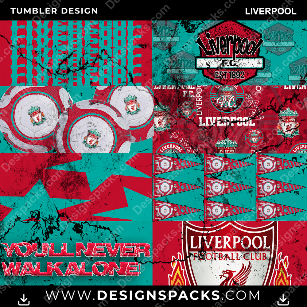 Soccer UK Distressed BG Liverpool Tumbler Digital Wrap Design