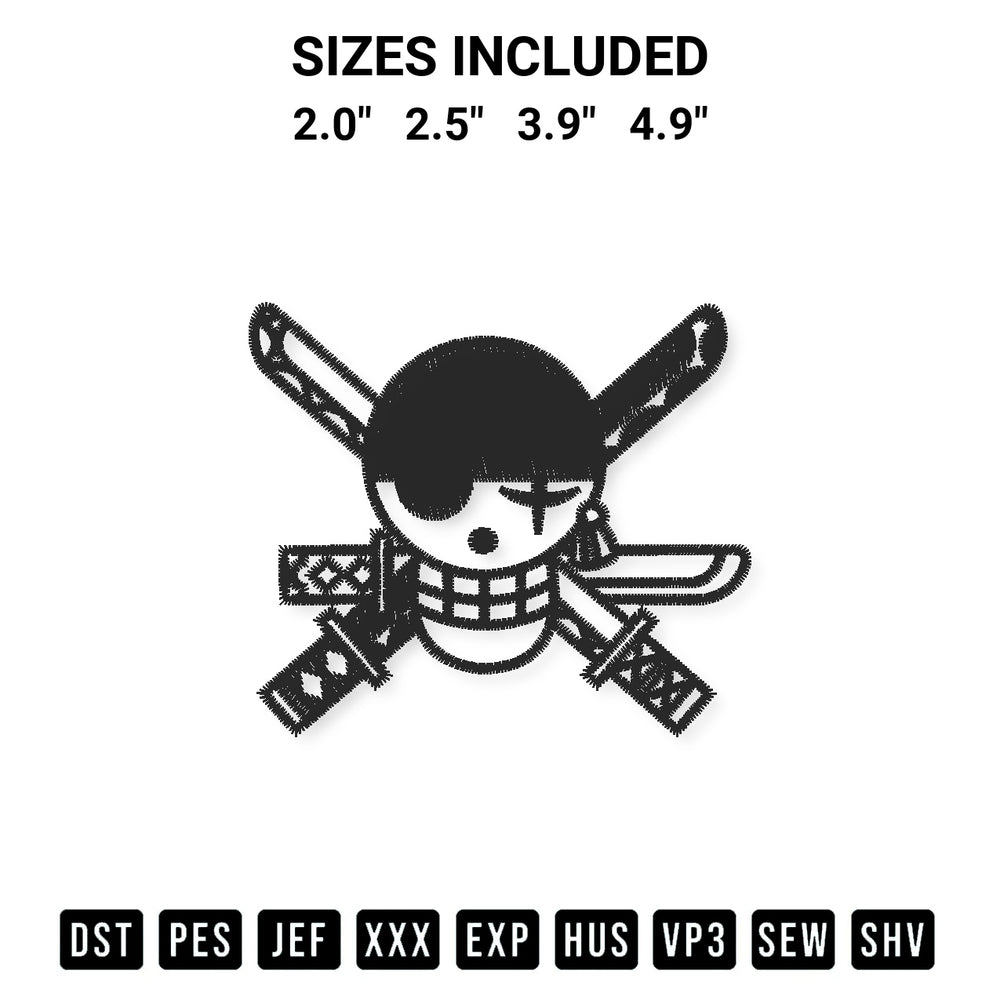 Looking for the perfect pattern? Download the One Piece Zoro Logo Black Embroidery Design embroidery design today at Designspacks.com. Crisp, clean stitching guaranteed. Available sizes: 2.0", 2.5", 3.9", 4.9".