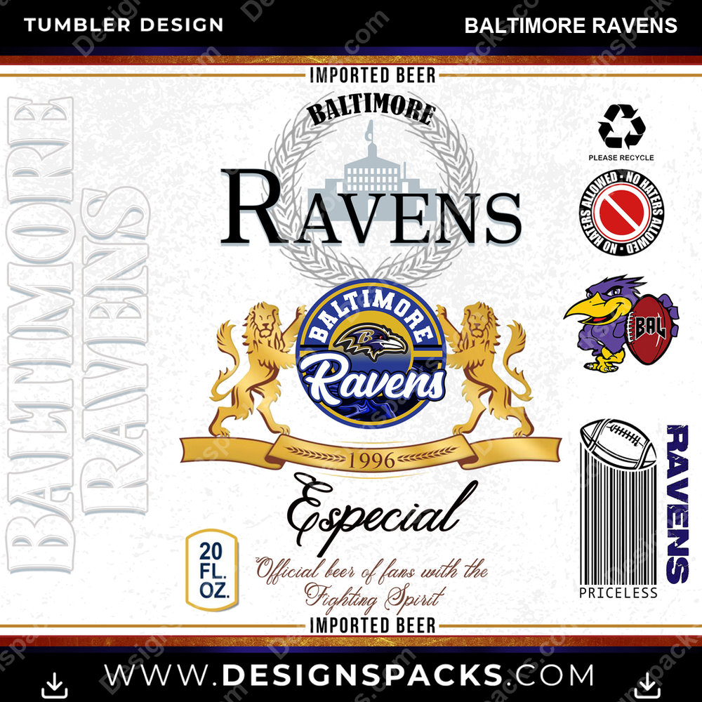 Football Modelo Baltimore Ravens Tumbler Digital Wrap Design