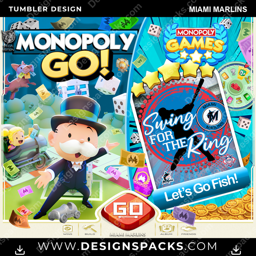 Baseball Monopoly Go! Miami Marlins Tumbler Digital Wrap Design