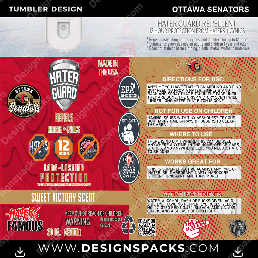 Ice Hockey Hater Guard Ottawa Senators Tumbler Digital Wrap Design