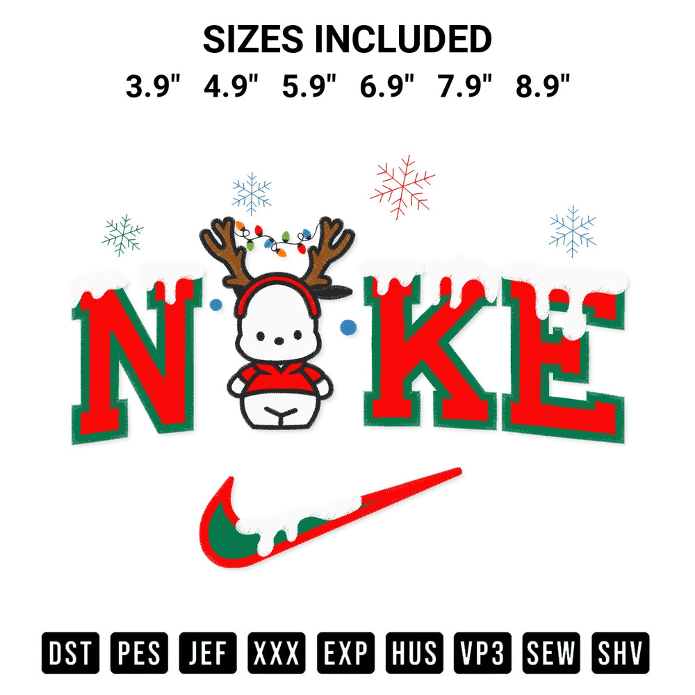 Get the Nike Pochacco Christmas Embroidery Design embroidery design for your custom crafts! Premium digitized files available for instant download at Designspacks.com. Available sizes: 3.9", 4.9", 5.9", 6.9", 7.9", 8.9".