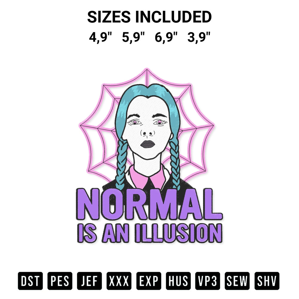 Elevate your next project with our Normal Is An Illusion Wednesday Addams Purple Neon Spider Web Embroidery Design embroidery file. Shop high-quality digital patterns instantly at Designspacks.com. Available sizes: 4,9", 5,9", 6,9", 3,9".