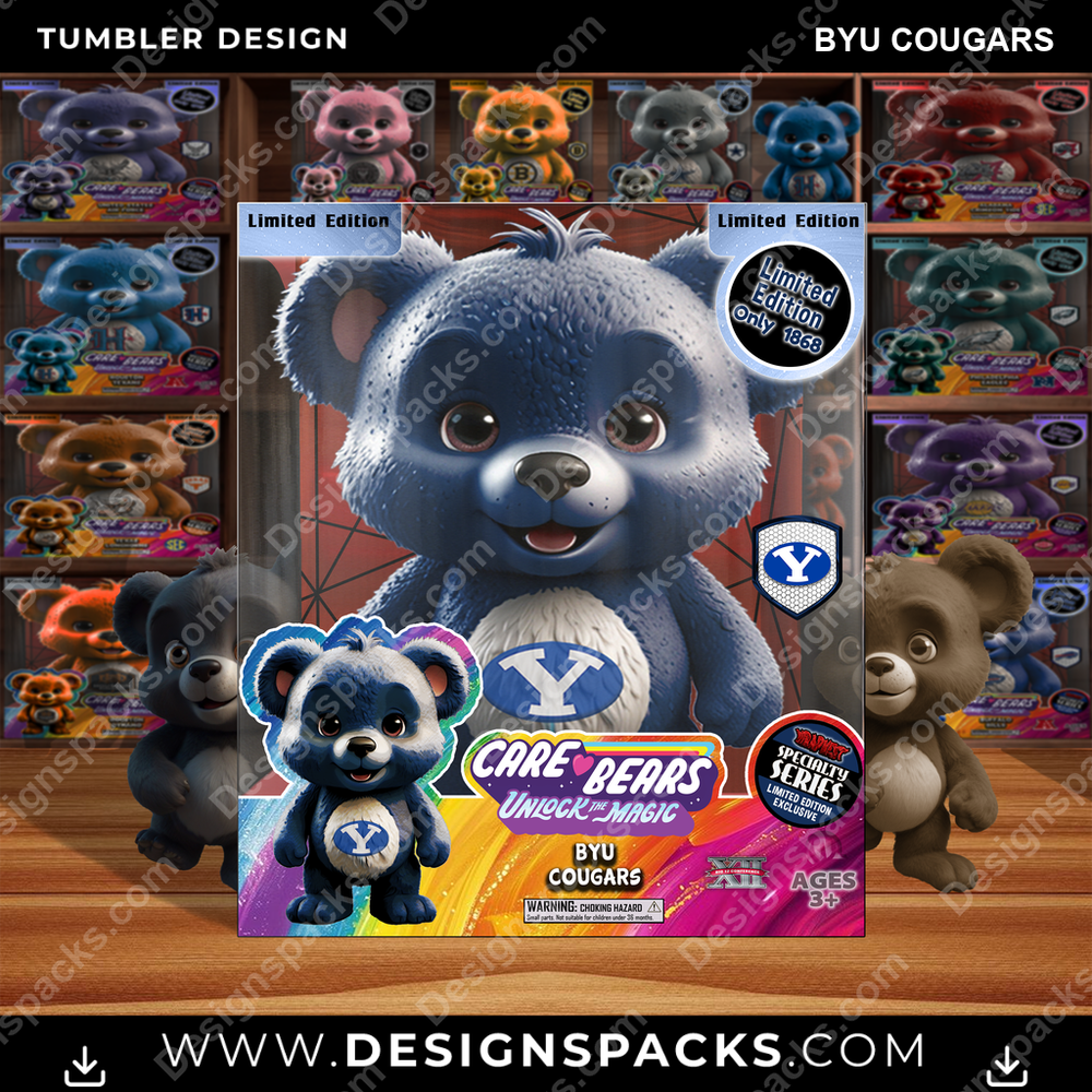 College Sport Care Bear Box BYU Cougars NCAA College Sport Tumbler Digital Wrap Design Download