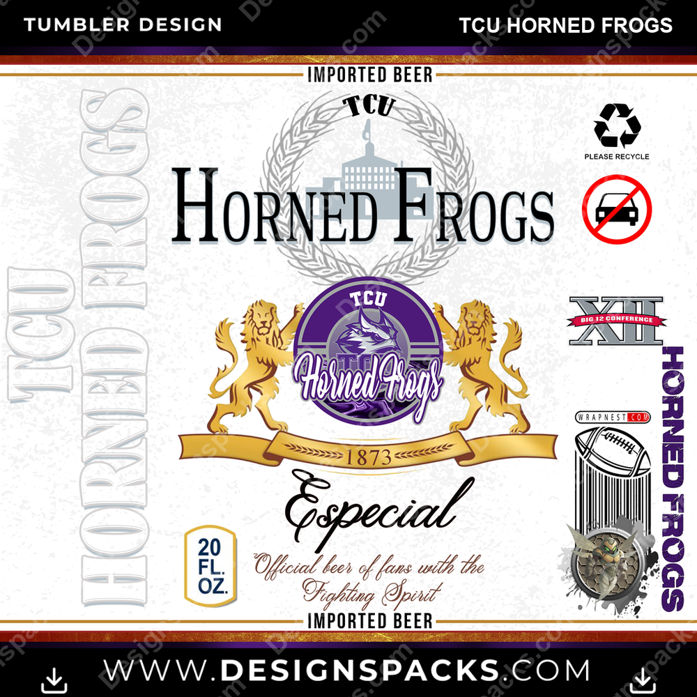 College Sport Modelo TCU Horned Frogs NCAA College Sport Tumbler Digital Wrap Design Download