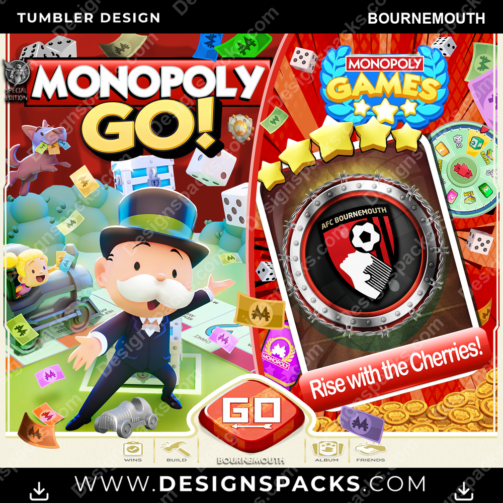 Soccer UK Monopoly Go! Bournemouth Tumbler Digital Wrap Design