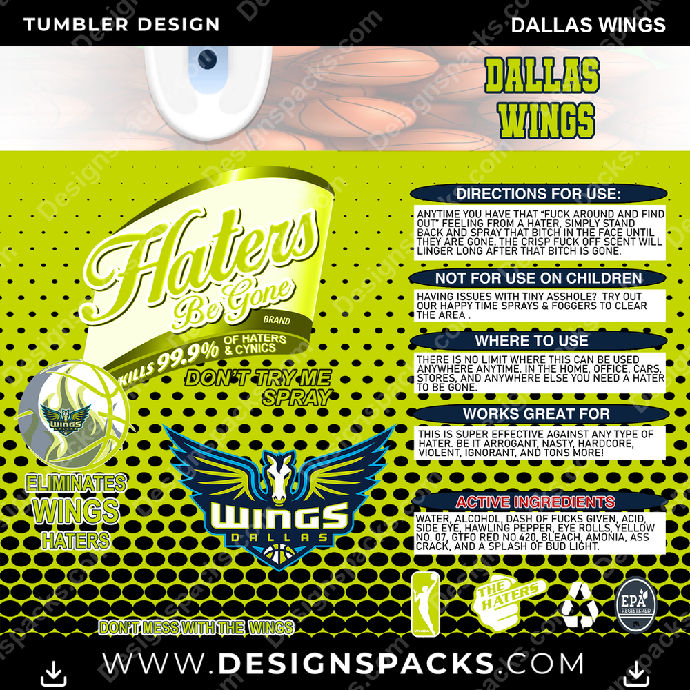 Basketball Haters Be Gone Dallas Wings NBA Basketball Tumbler Digital Wrap Design Download