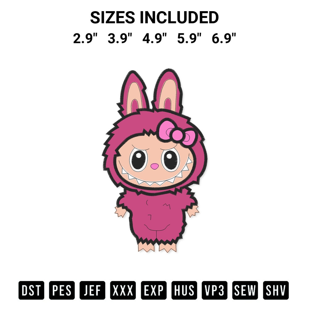Download the Labubu Embroidery Design machine embroidery design exclusively at Designspacks.com. Premium digitized pattern for apparel and DIY crafts. Available sizes: 2.9", 3.9", 4.9", 5.9", 6.9".
