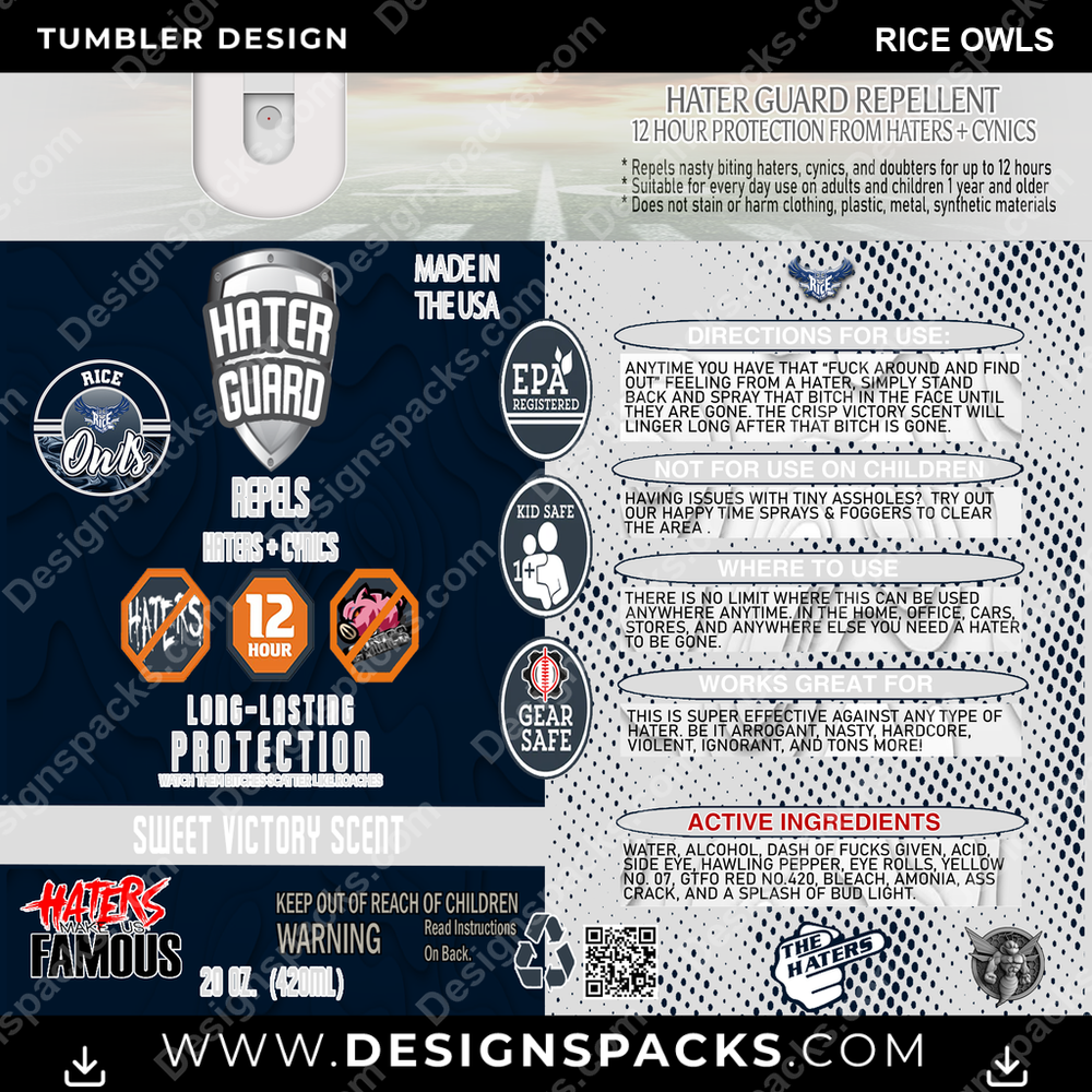 College Sport Hater Guard Rice Owls NCAA College Sport Tumbler Digital Wrap Design Download