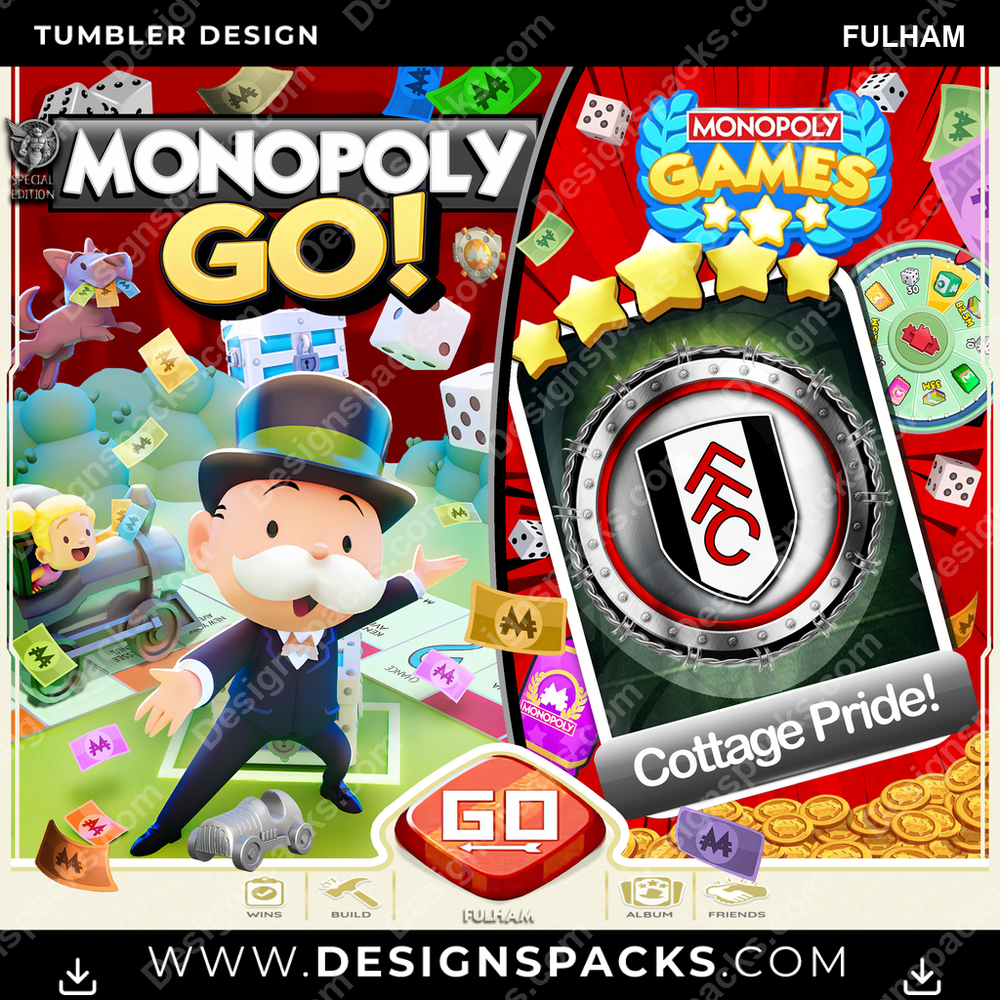 Soccer UK Monopoly Go! Fulham Tumbler Digital Wrap Design