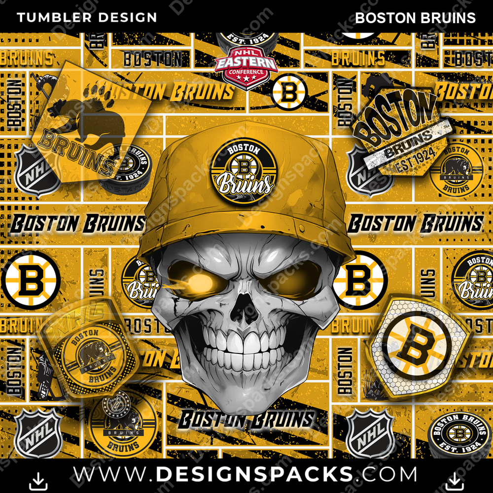 Hockey Skull Boston Bruins Tumbler Digital Wrap Design